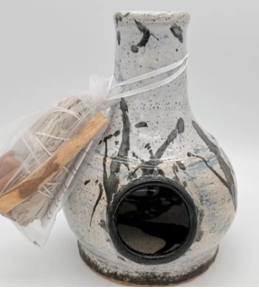 Chiminea — Black & White on Speckled Clay by Gina Criaris
