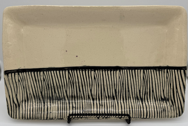 Rectangular Platter — White with Black Grooves by Gina Criaris